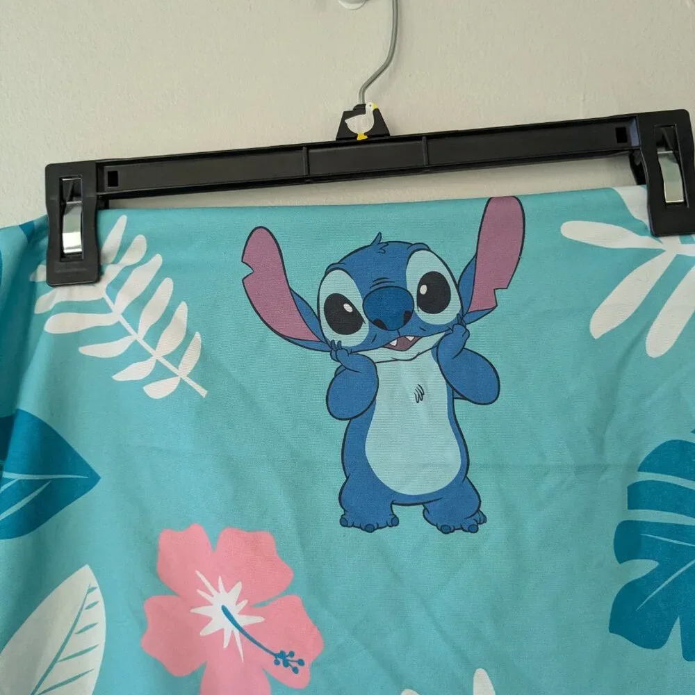 Disney Stitch Teal Twin Size Top Sheet Tropical Leaves Lilo and Stitch
